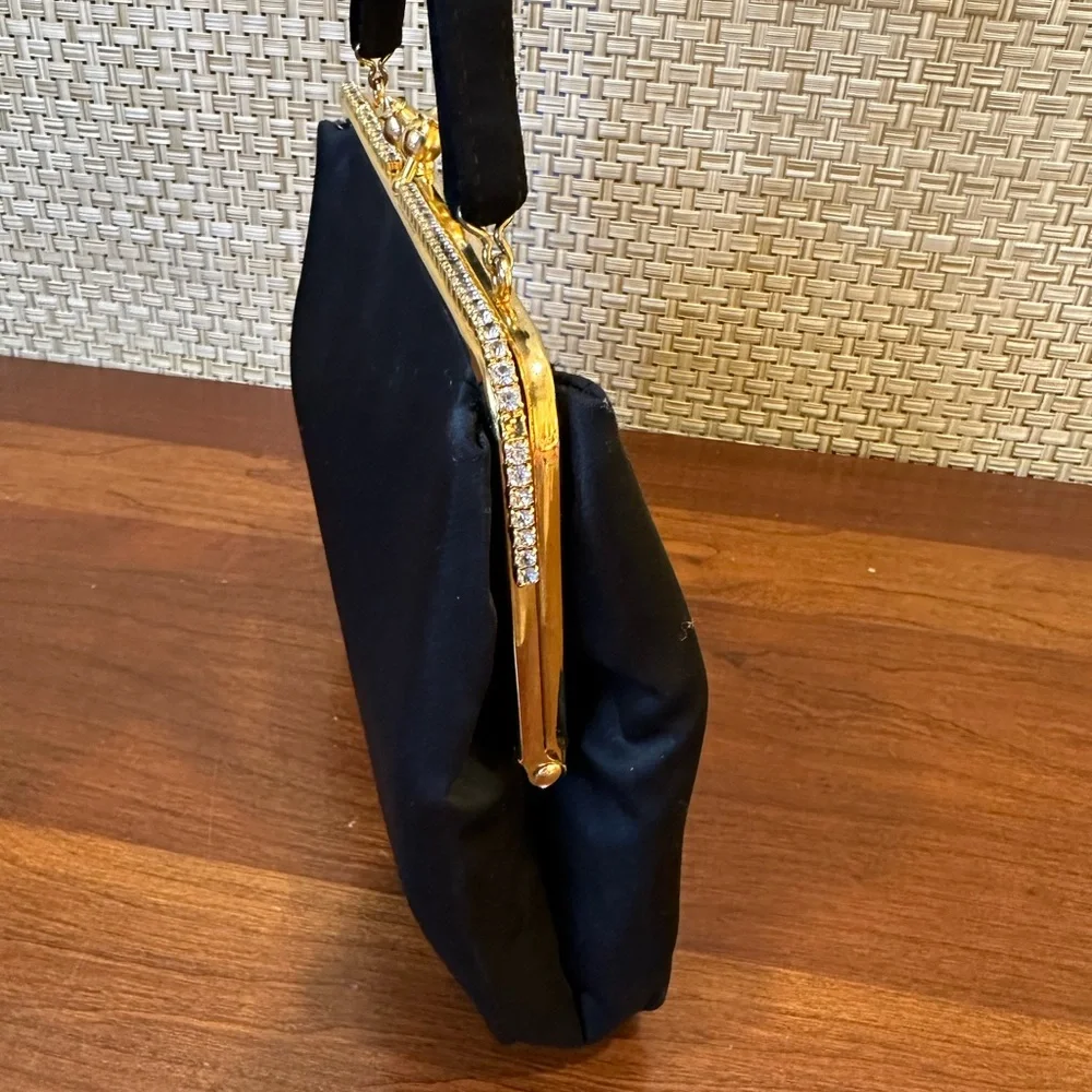 🌟HP🌟VTG 1950s-60s H&L (Harry Levine) Black Satin & Rhinestone Evening Bag Set - Picture 6 of 16